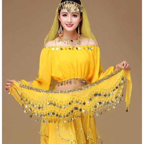 Womens Belly Dance Costume Belt Mesh Heavy Chain Waist Belly 150 Coins Waist Chain Hip Scarf Coin Belt Dancing Costume