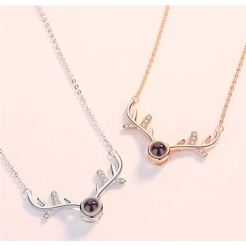 Blast Projection of A Deer Has Your Necklace Female Temperament Sen Tie Diamond Small Antlers Necklace Collarbone Chain Jewelry