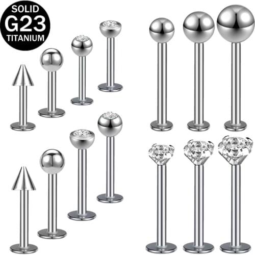 ZS 1Piece 16G G23 Titanium Lip Labret Studs for Men Women Zirconia Lip Piercing Tragus Cartilage Conch Ear Body Piercing Jewelry