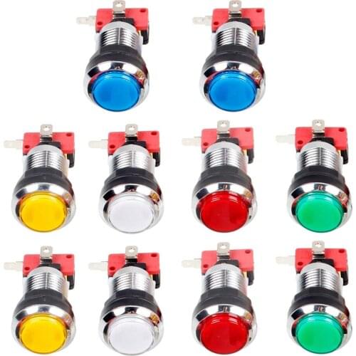 10x Chrome LED Illuminated Push Buttons With 4.8mm Interface Micro Switch For Arcade Machine Games Mame Jamma Parts 12V