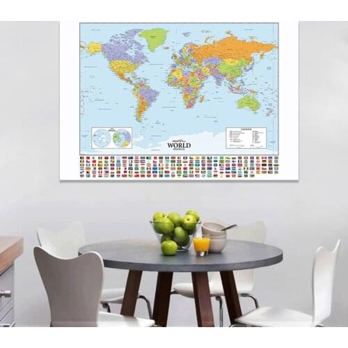 225*150cm The World Political Map with National Flags Detailed Poster Non-woven Canvas Painting Home Decor Kids School Supplies