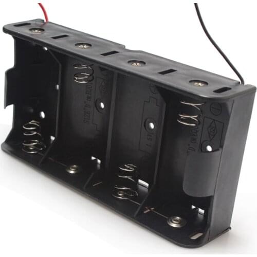 4 x 1.5V D Size Battery 4 Slots 6V Black Plastic Batteries Holder Storage Case Box with Wire Leads