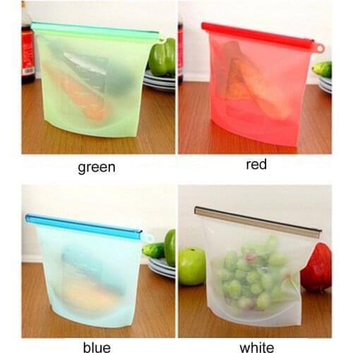 4Pcs Silicone Food Bag Fruit and Vegetable Sealed Storage Containers Leak-proof Fresh Ziplock Bag Reusable Fresh-keeping Bags