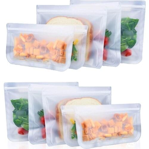 5pc Reusable Seal Silicone Food Fresh Bag Ziplock Food Storage Bag Vacuum Sealing Bag Refrigerator Tools