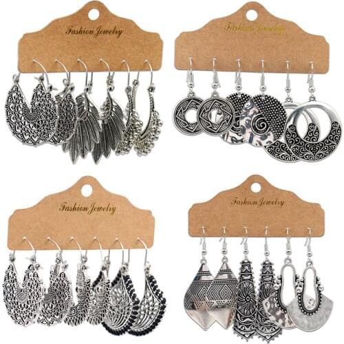 Antique Sliver-Plated Hollow Alloy Geometric Dangle Indian Earrings For Women Gypsy Jewelry Boho Ethnic Leaf Bell Tassel Earring