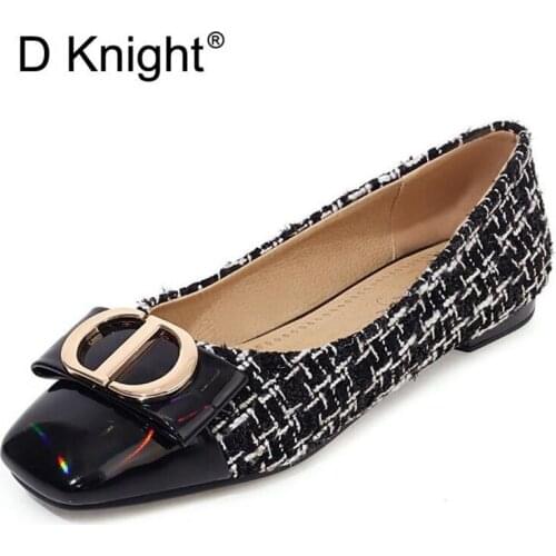 Size 31-46 Slip on Ballet Flats Square Toe Summer Shallow D'Orsay Womens Shoes Flats 2021 Spring Plaid Lady Shoes Woman Loafers