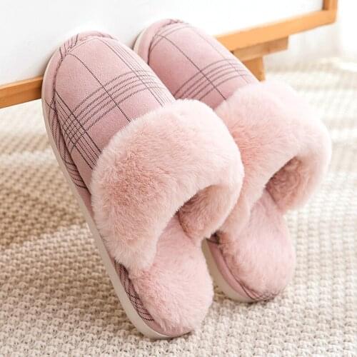 Fashion womens warm ankle boots, plaid snow non-slip winter fur shoes, soft bottom slippers, womens shoes