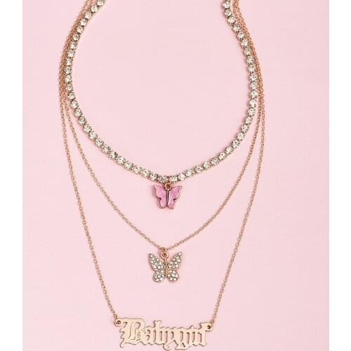 Fashion Chain Butterfly Multilayer Womens Pendant Necklace New Su Necklace and Pendant Three Layer Chain Necklace Necklace