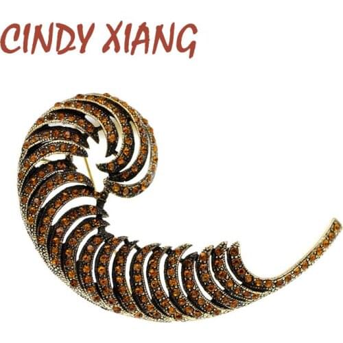 CINDY XIANG Rhinestone Feather Brooches For Women Vintage Large Pin Brooch Winter Jewelry 2 Colors Available High Quality
