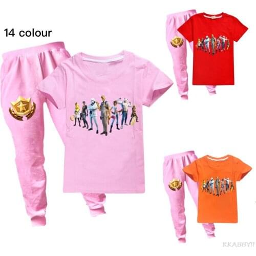 Fortnites Kids Clothes Sets Summer cotton Funning Boys T Shirt + Long Pants Suit Girl Set Baby Girl Tops