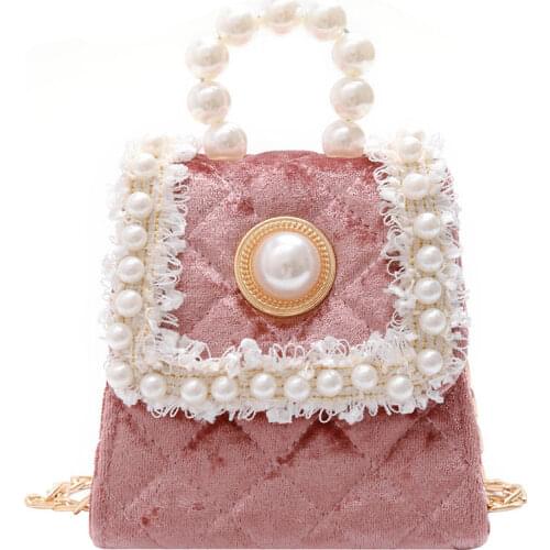 Flannel Children Shoulder Bags Kids Kindergarten Messenger Bag Pearl Toddler Crossbody Bag Lace Baby Handbag for Girl Coin Purse