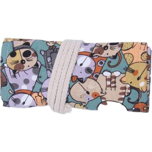 Canvas Pencil Wrap,Travel Drawing Cute Cat Pencil Roll Organizer For Artist,Pencils Pouch Case Hold For Colored Pencils(NO Penci