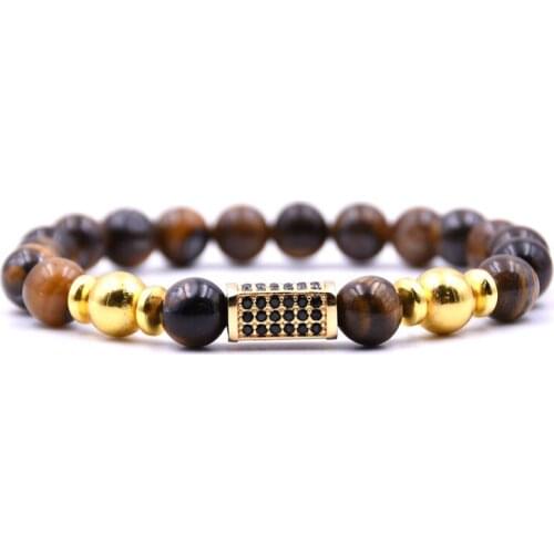 KANGKANG 2019 Retro popular 5 color 8mm stone Bracelet Pave CZ Gold cuboid Bracelets for Men&Women Classic Jewelry charm gift