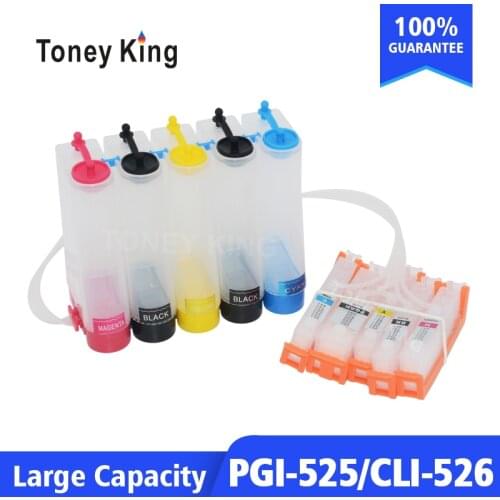 Toney King PGI 525 CLI 526 Continuous Ink System Kit For Canon PIXMA IP4850 IP4950 IX6550 MG5150 MG5250 Printer With Reset Chip