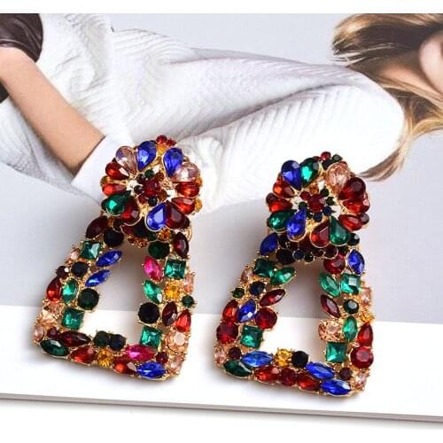 New Fashion Gold Metal Colorful Rhinestone Dangle Drop Earrings High-Quality ZA Crystal Jewelry Accessories For Women Wholesale