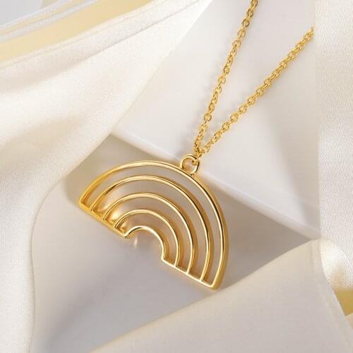 Minimalist Simple Cute Hollow Out Petals Rainbow After Wind And Rain Means Beauty And Luck Pendant Necklace Jewelry Gift Unisex