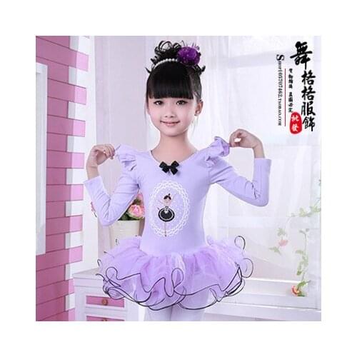 Fashion Children Ballet Skirt 100%Cotton Girls long-sleeve Dancewear Leotard Costume Pretty Princess dresses