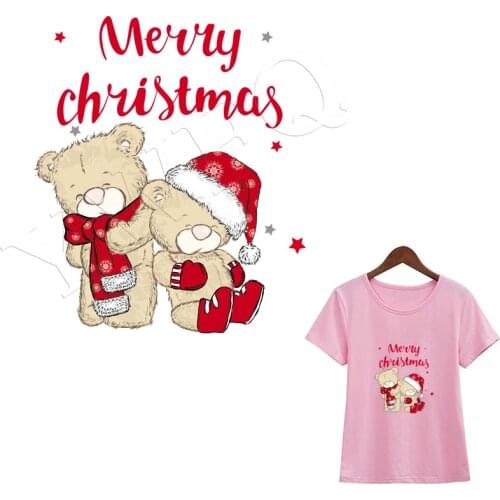 Christmas Bears Cloth Patches Washable Appliques Clothes Fashion Diy Accessory Stickers Heat Transfer Iron On Iron On Patches