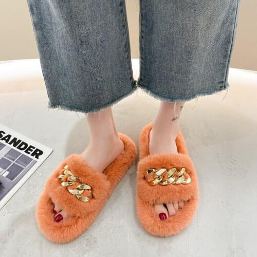 Slip on Soft Slippers Women Faux Fur Slippers 2021 Fluffy Home Slippers Cozy Furry Slides Open Toe House Floor Plush Warm Shoes