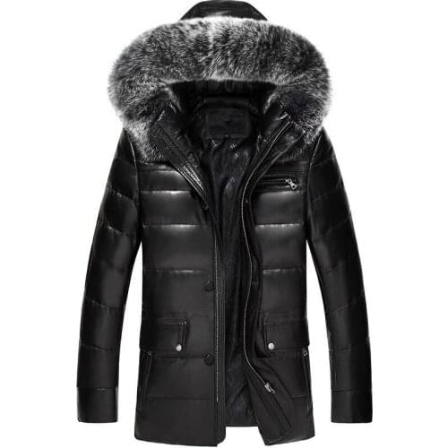Genuine Leather Jacket Men Real Sheepskin Leather Down Coats Autumn Winter Warm Thick Plus Size Parkas MC16C601 MF597