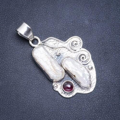 Natural Biwa Pearl and Amethyst Handmade Unique 925 Sterling Silver Pendant 1.75" A0582