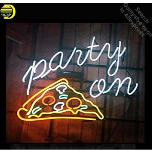 Party on Pizza neon Signs Unique Artwork Real Glass Tube neon lights Recreation Home Wall Iconic Sign Neon Light Art Lamps