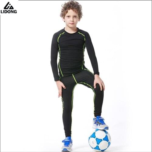 New Kids Compression Running Set Pants Shirts Youth Boys Quick Dry Football Soccer Basketball Sport Skinny Tights Leggings