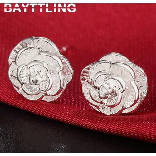 BAYTTLING New 925 Sterling Silver Flower Stud Earrings For Women Fashion Jewelry Gifts