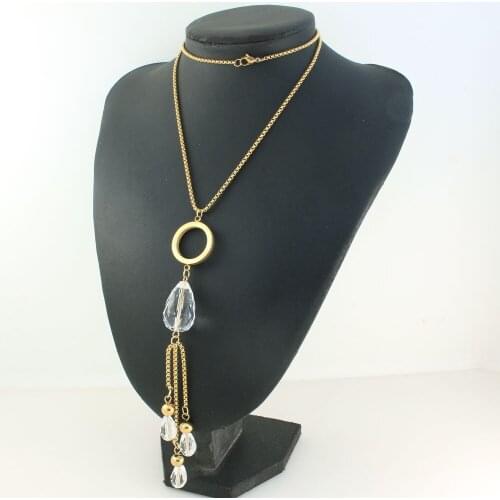 65cm Long Charm Sweater Gold Color Stainless Steel Jewelry Necklace For Woman Romantic Chain Necklace Round Pendant NEIZELBF