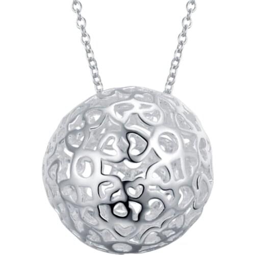 NEW 925 Sterling Silver 18" Chain Hollow Ball Pendant Necklace For Woman Wedding Engagement Charm Jewelry