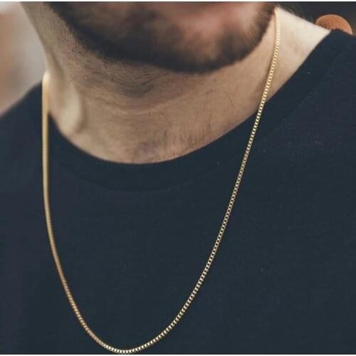 Hip Hop Necklaces For Men Women Gold Color Stainless Steel Necklace 3MM Square Pearl Chain Rapper Chain Personality Jewelry C021