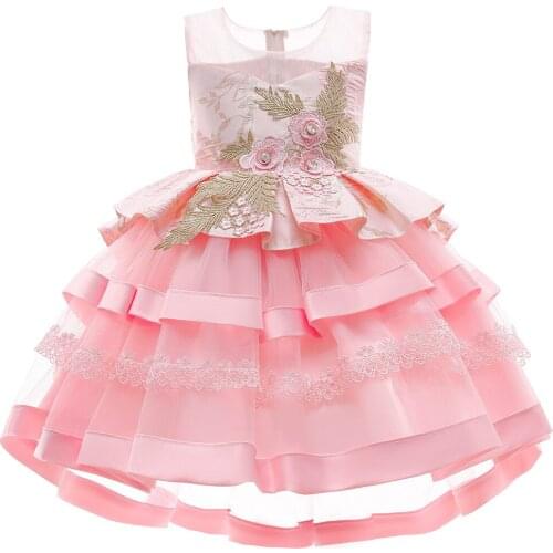 Girls Dress Flower Design Princess Dress Casual Wear Daily School Home Party Dress Childrens Clothing Pink Puffy Girls Dresses