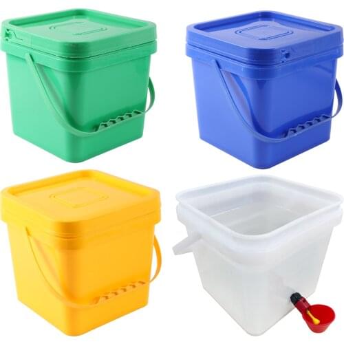 5L Quail Chicken Drinking Bucket With Drinking Cup Portable Thickened Bucket With Lid Square Pet Food Storage Plastic Bucket