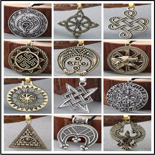 QIAMNI 10pcs Antique Punk Amulet Pagan Valknut Viking Charm Wheel Slavic Symbol Talisman Pendant Jewelry Accessories Gift