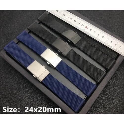 Soft Quality Black dark blue Silicone Rubber Watch band 24mm WatchBand Bracelet For navitimer/avenger for Breitling strap