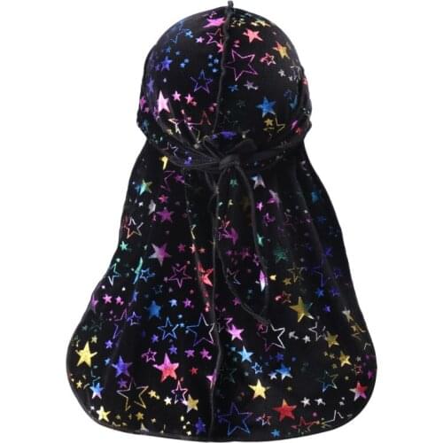 New Printed Mens Durag Hip-Hop Bandanna Cap Rapper Floral Turban Hat Velvet Women Spandex Du-rag Long Tail Headwear