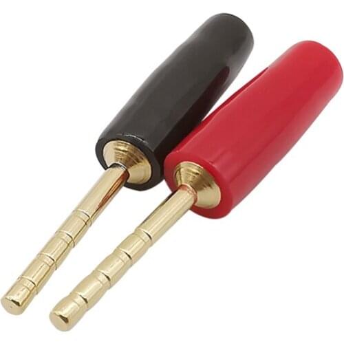 2Pcs 2mm Banana Plug Terminals Gold-Plated Copper Wiring Connector Adapter for Hi-fi Speaker Video Black And Red
