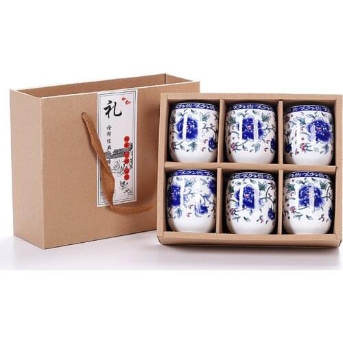 Blue and white porcelain Jingdezhen Ceramic Cup 6 office and home cups
