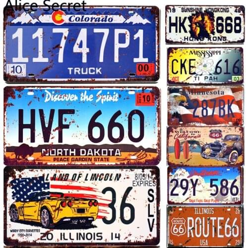 USA Car License No Metal tin sign Bar Home Garage Hotel Pub Metal signs Metal Plates Poster arts Plaque