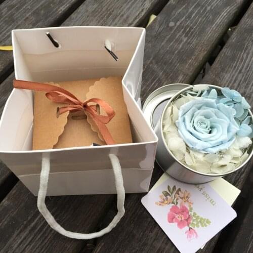 3PCS 9*6CM Fresh Preserved Rose Flower Tin Box Wedding Souvenir Valentines Day Birthday Immortal flowers Gifts with box and bag