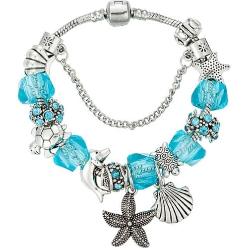VIOVIA 2019 Brand Crystal Bead Bracelet Starfish Dolphin For Women Silver Color Starfish Fit Pan Original Charm Bracelet B16024