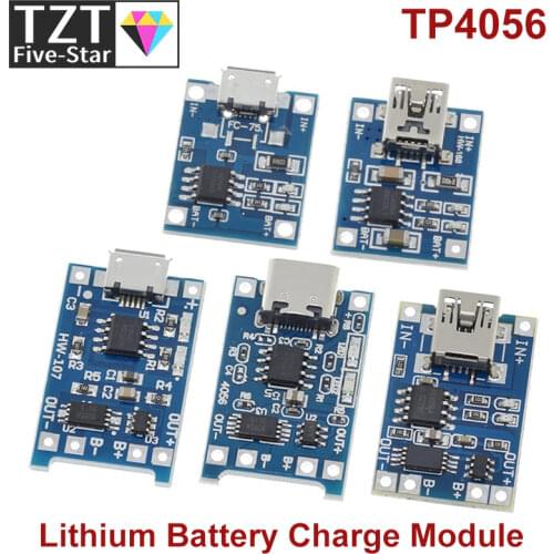 5pcs Micro/Type-c USB 5V 1A 18650 TP4056 Lithium Battery Charger Module Charging Board With Protection Dual Functions 1A Li-ion