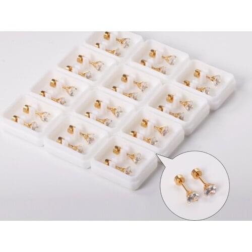 12 Pairs Round Crystal Screw Stud Earring 316l Stainless Steel Anti-allergy Fashion Charm Women Earrings Jewelry Wholesale