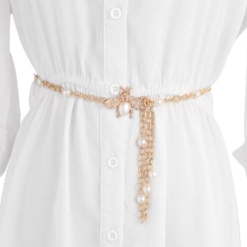 Sweet Pearl Ladies Metal Thin Waist Chain Dress Decoration Temperament Personality Chain Elegant Belt Women