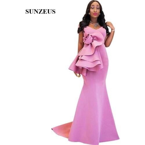 Mermaid Off Shoulder Evening Dresses V-neck Long Formal Gowns With Flower Elegant Women Party Dress