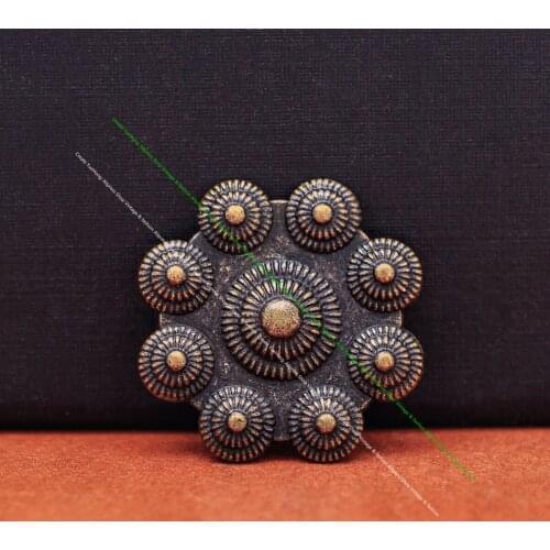 10PC 27mm Vintage Brass Plated Round Flower Leathercraft Belt Handbag Saddle Decor Concho Rivetback