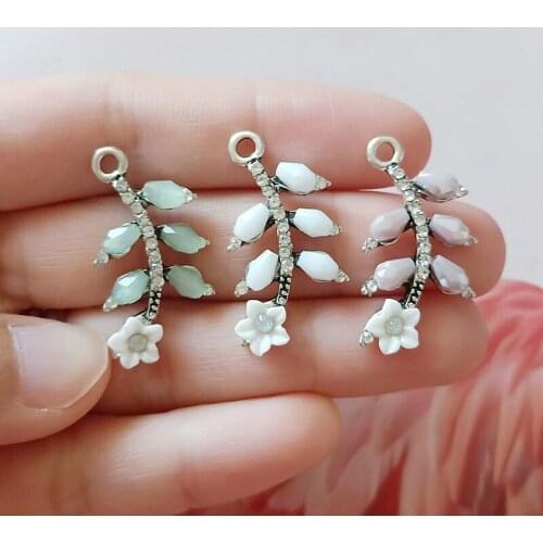 10 PCS 29*17mm Fashion Metal Alloy Crystal Rhinestone Leaves Flowers Pendant Charms For Jewelry Making
