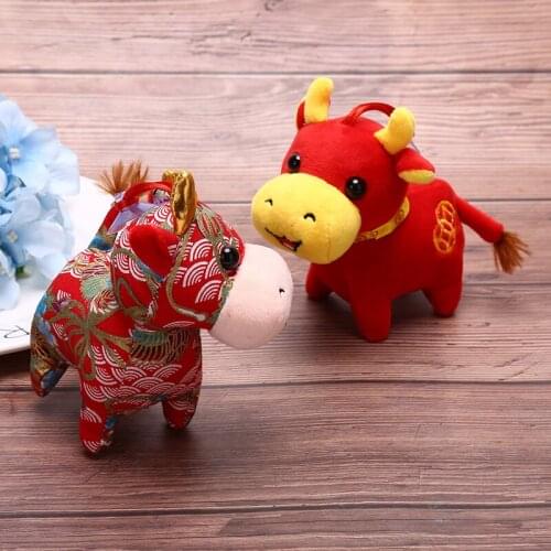12cm 2021 New Year Chinese Zodiac Ox Cattle Plush Toys Cute Flower Cloth Cow Mascot Plush Doll Stuffed For Kids Birthday Gift