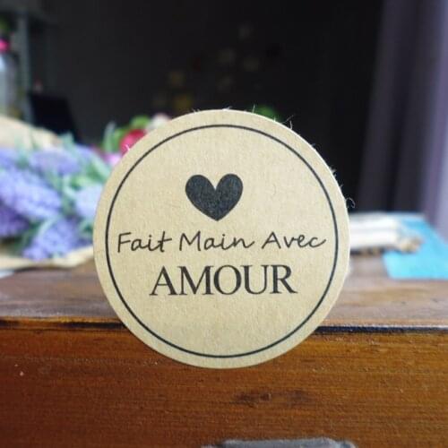 102pcs "Fait main Avec Amour" Kraft Seal Sticker French handmade Seal Label Sticker For Party Favor Gift Bag Candy Box Decor