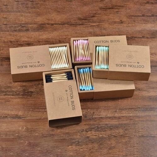 200PCS /BOX Bamboo Wooden Double-headed design Eco friendly Organic Cotton Swabs Wood Cotton Swabs